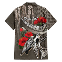 Hawaiian Honu Personalized Family Matching Puletasi and Hawaiian Shirt Mocha Mousse Hibiscus Tribal Hook Pattern