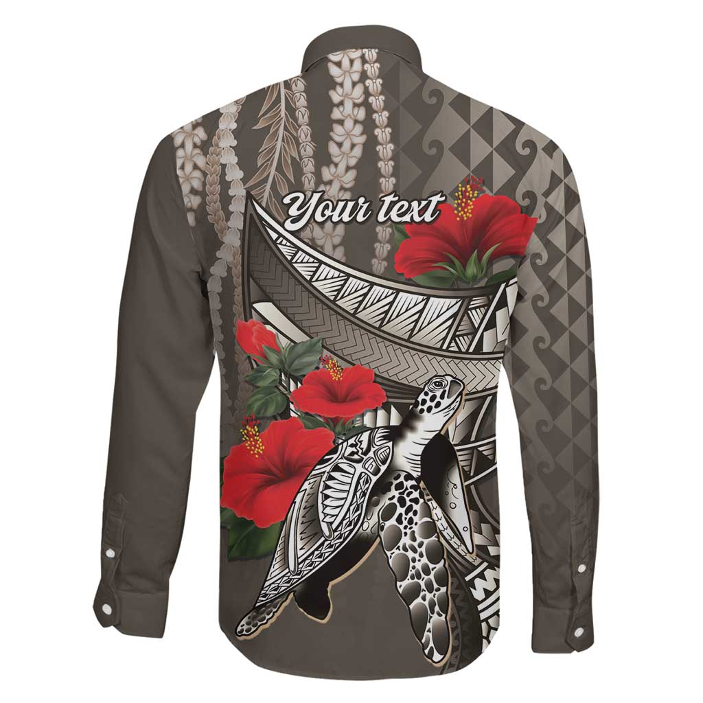 Hawaiian Honu Personalized Family Matching Puletasi and Hawaiian Shirt Mocha Mousse Hibiscus Tribal Hook Pattern