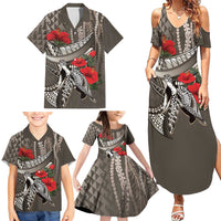 Hawaiian Honu Personalized Family Matching Summer Maxi Dress and Hawaiian Shirt Mocha Mousse Hibiscus Tribal Hook Pattern
