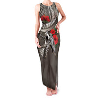 Hawaiian Honu Personalized Family Matching Tank Maxi Dress and Hawaiian Shirt Mocha Mousse Hibiscus Tribal Hook Pattern