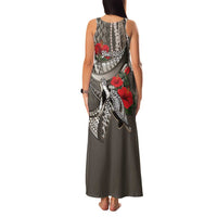 Hawaiian Honu Personalized Family Matching Tank Maxi Dress and Hawaiian Shirt Mocha Mousse Hibiscus Tribal Hook Pattern