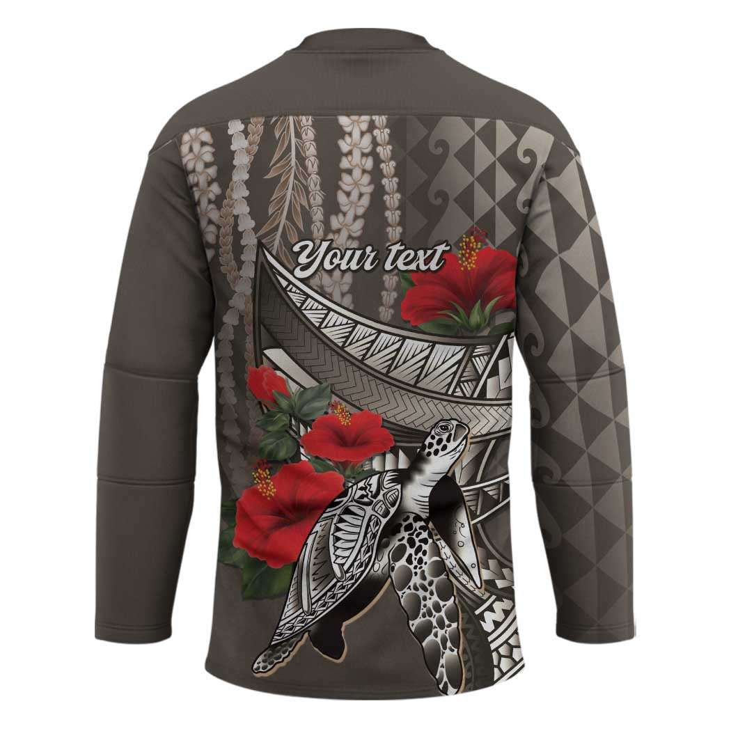 Hawaiian Honu Personalized Hockey Jersey Mocha Mousse Hibiscus Tribal Hook Pattern
