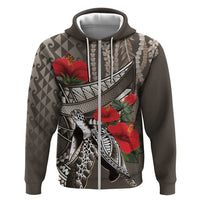 Hawaiian Honu Personalized Hoodie Mocha Mousse Hibiscus Tribal Hook Pattern