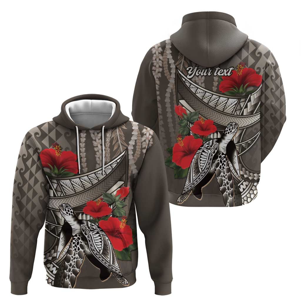 Hawaiian Honu Personalized Hoodie Mocha Mousse Hibiscus Tribal Hook Pattern