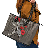 Hawaiian Honu Personalized Leather Tote Bag Mocha Mousse Hibiscus Tribal Hook Pattern