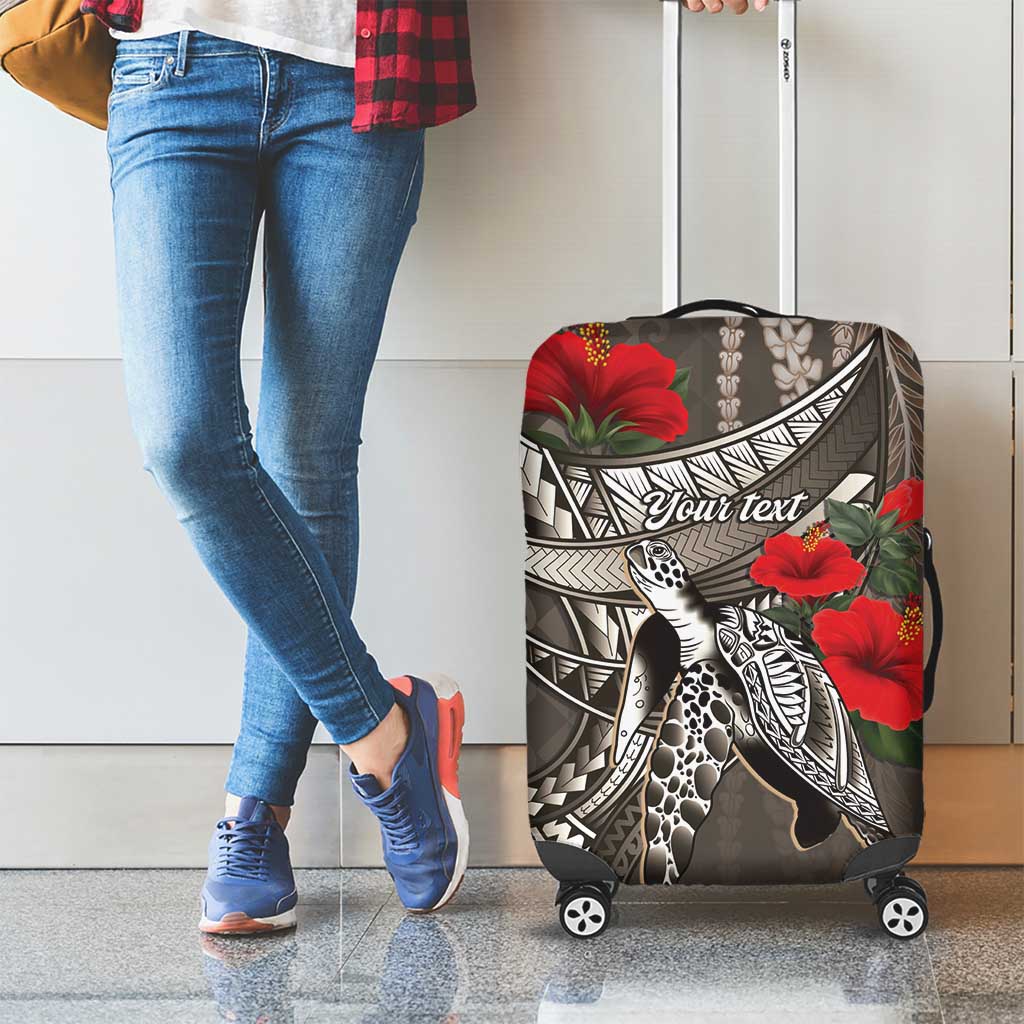 Hawaiian Honu Personalized Luggage Cover Mocha Mousse Hibiscus Tribal Hook Pattern