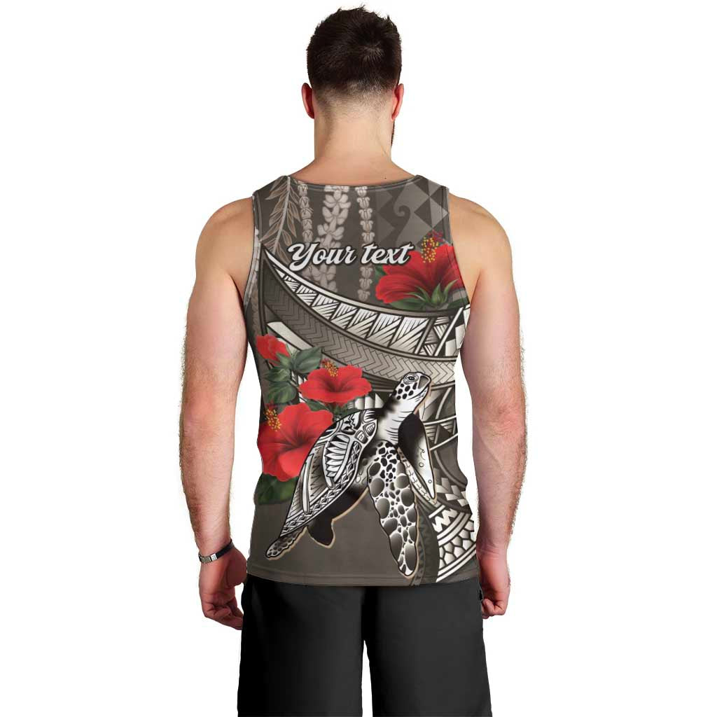 Hawaiian Honu Personalized Men Tank Top Mocha Mousse Hibiscus Tribal Hook Pattern
