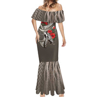 Hawaiian Honu Personalized Mermaid Dress Mocha Mousse Hibiscus Tribal Hook Pattern LT9 - Polynesian Pride