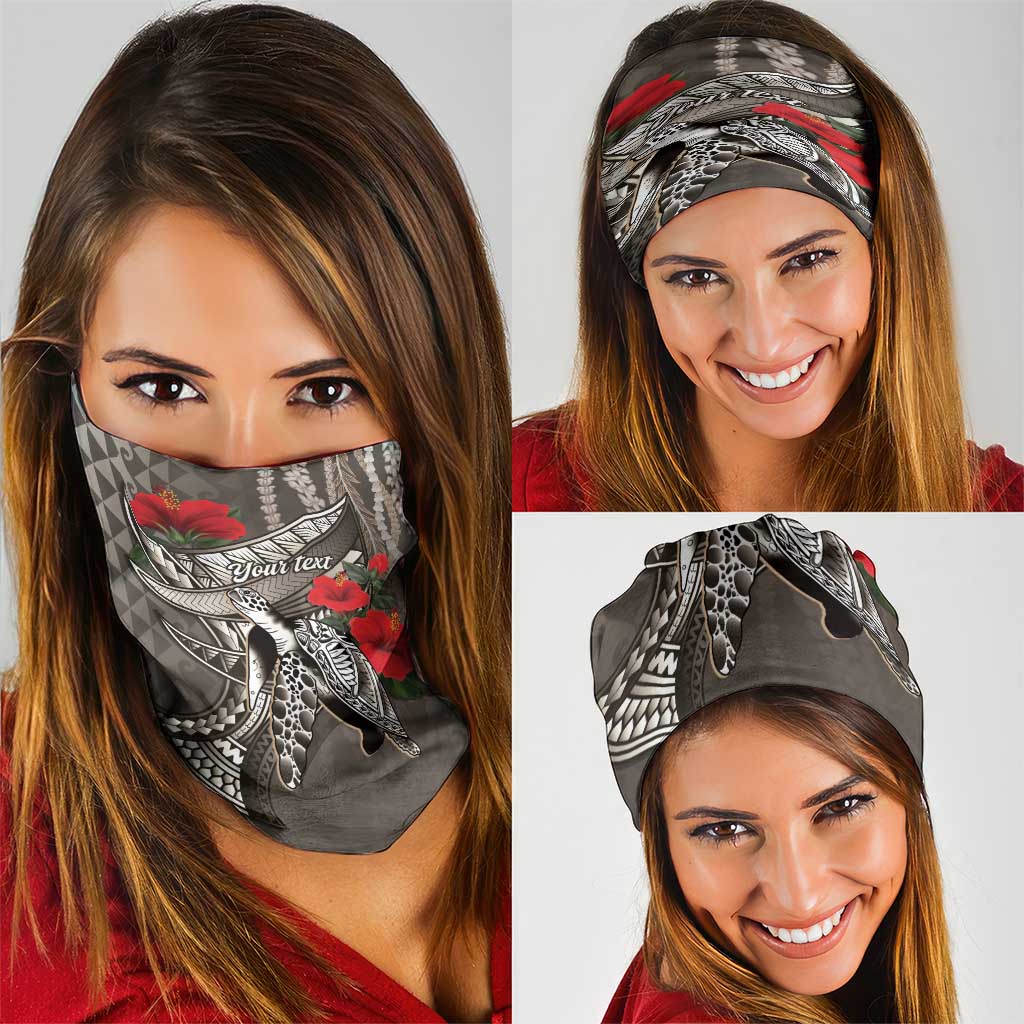 Hawaiian Honu Personalized Neck Gaiter Mocha Mousse Hibiscus Tribal Hook Pattern