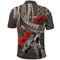 Hawaiian Honu Personalized Polo Shirt Mocha Mousse Hibiscus Tribal Hook Pattern