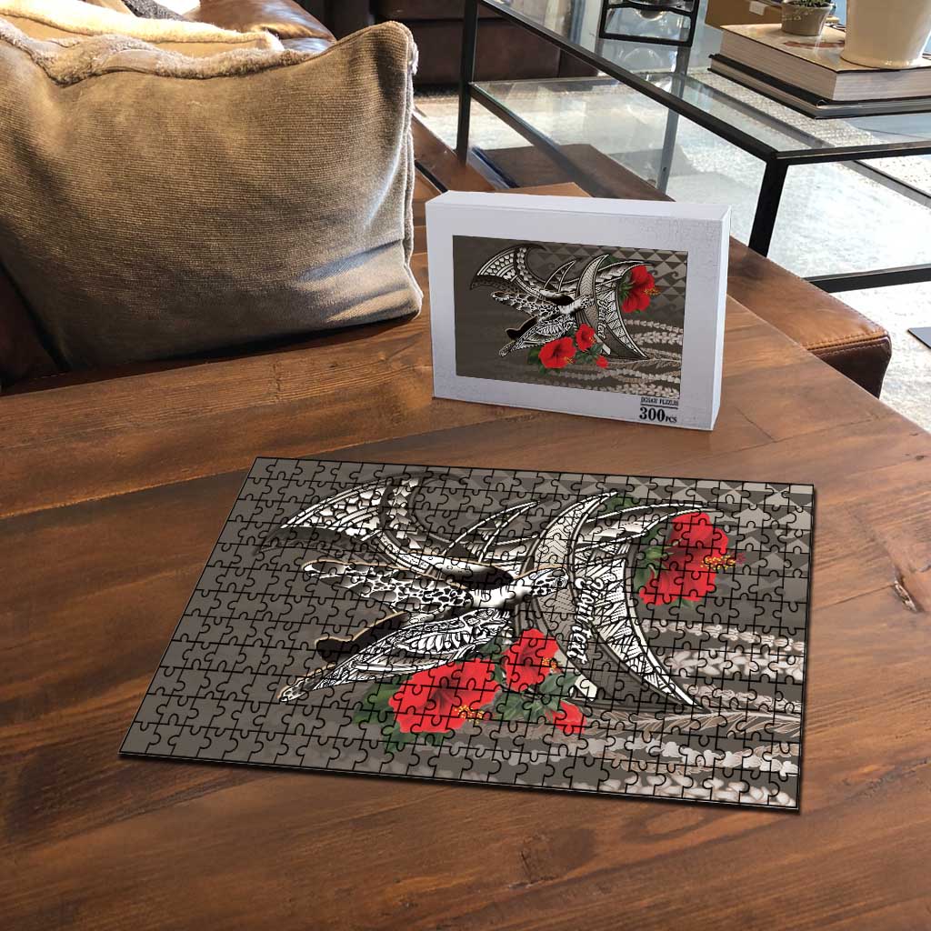 Hawaiian Honu Personalized Puzzle Mocha Mousse Hibiscus Tribal Hook Pattern