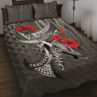 Hawaiian Honu Personalized Quilt Bed Set Mocha Mousse Hibiscus Tribal Hook Pattern