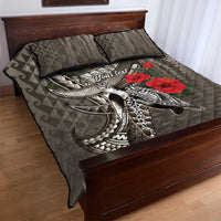 Hawaiian Honu Personalized Quilt Bed Set Mocha Mousse Hibiscus Tribal Hook Pattern