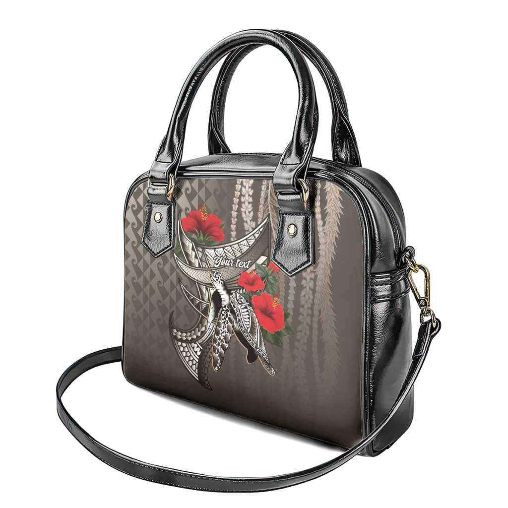 Hawaiian Honu Personalized Shoulder Handbag Mocha Mousse Hibiscus Tribal Hook Pattern
