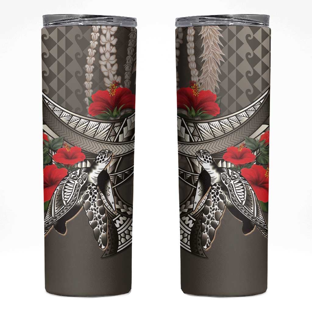 Hawaiian Honu Personalized Skinny Tumbler Mocha Mousse Hibiscus Tribal Hook Pattern LT9 Mocha - Polynesian Pride