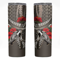 Hawaiian Honu Personalized Skinny Tumbler Mocha Mousse Hibiscus Tribal Hook Pattern LT9 Mocha - Polynesian Pride