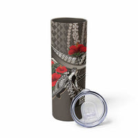 Hawaiian Honu Personalized Skinny Tumbler Mocha Mousse Hibiscus Tribal Hook Pattern LT9 - Polynesian Pride