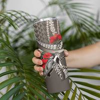 Hawaiian Honu Personalized Skinny Tumbler Mocha Mousse Hibiscus Tribal Hook Pattern LT9 - Polynesian Pride