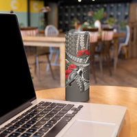 Hawaiian Honu Personalized Skinny Tumbler Mocha Mousse Hibiscus Tribal Hook Pattern LT9 - Polynesian Pride
