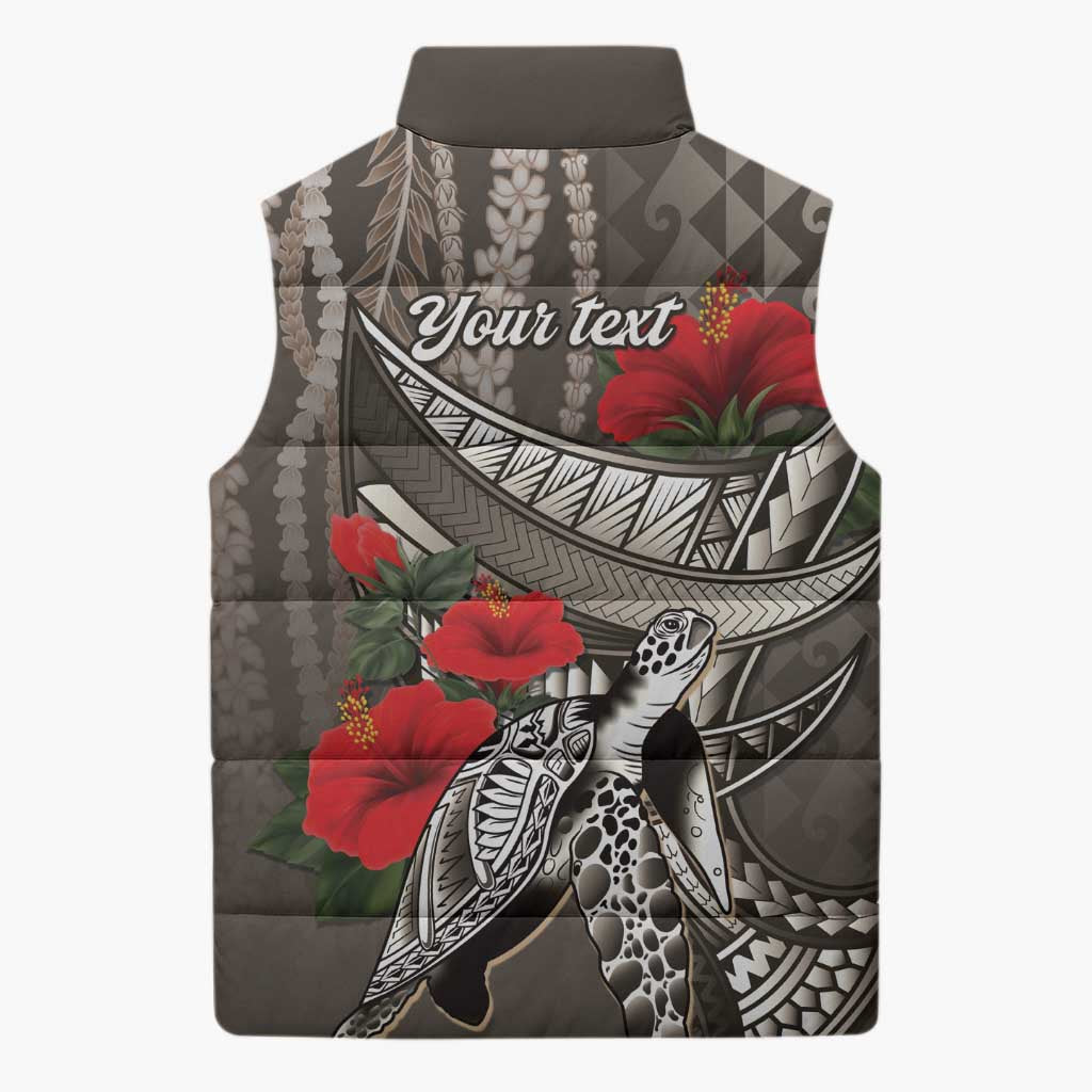Hawaiian Honu Personalized Sleeveless Puffer Jacket Mocha Mousse Hibiscus Tribal Hook Pattern