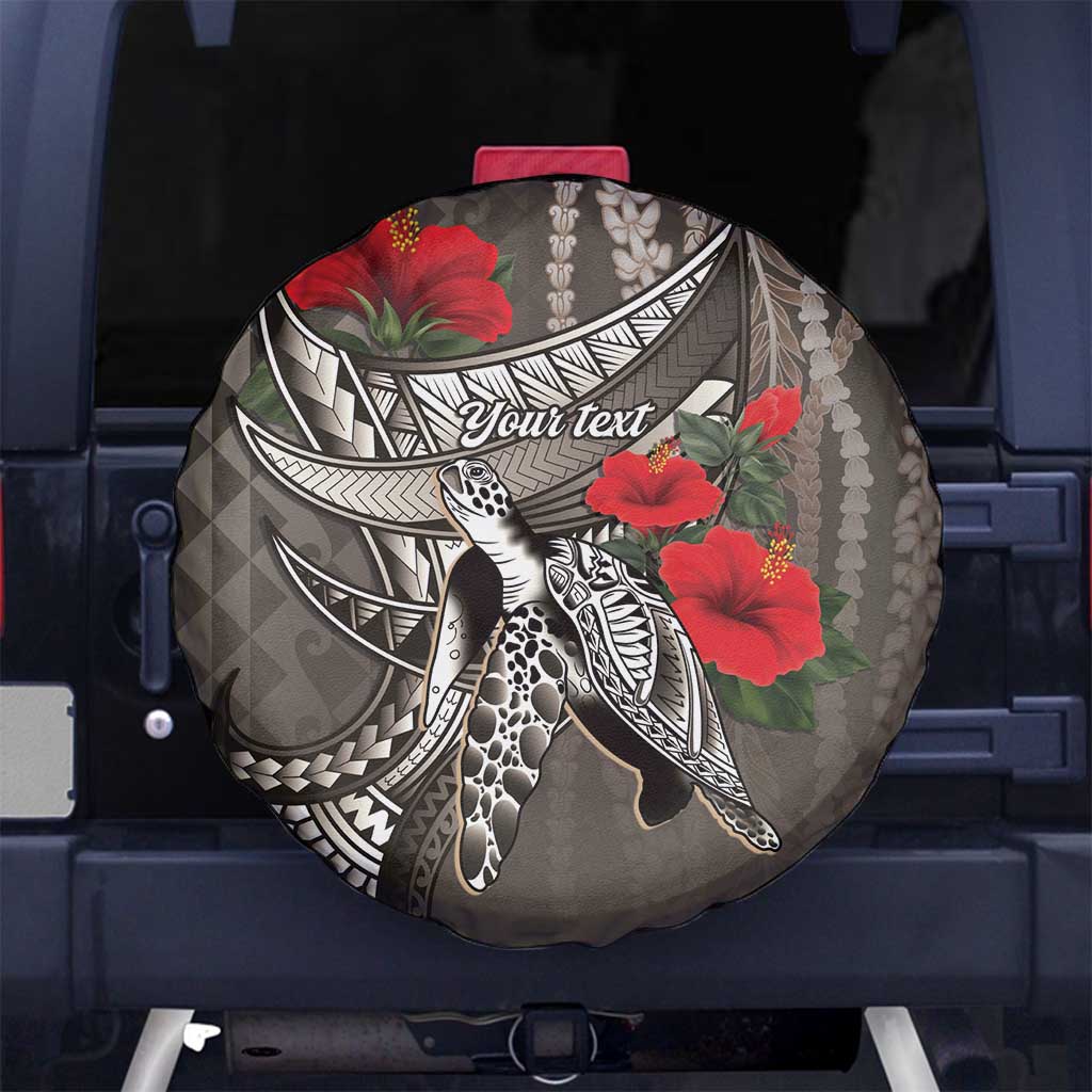Hawaiian Honu Personalized Spare Tire Cover Mocha Mousse Hibiscus Tribal Hook Pattern