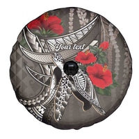 Hawaiian Honu Personalized Spare Tire Cover Mocha Mousse Hibiscus Tribal Hook Pattern