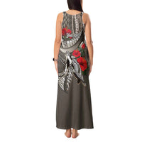 Hawaiian Honu Personalized Tank Maxi Dress Mocha Mousse Hibiscus Tribal Hook Pattern