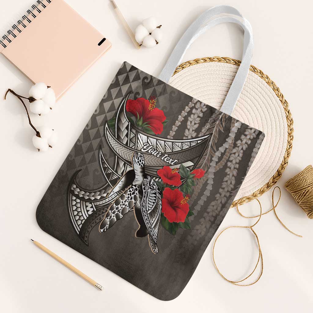 Hawaiian Honu Personalized Tote Bag Mocha Mousse Hibiscus Tribal Hook Pattern