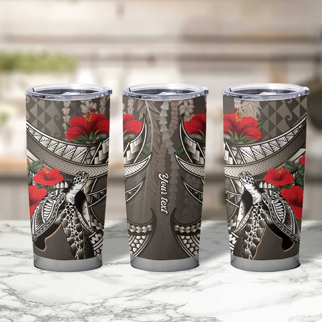 Hawaiian Honu Personalized Tumbler Cup Mocha Mousse Hibiscus Tribal Hook Pattern