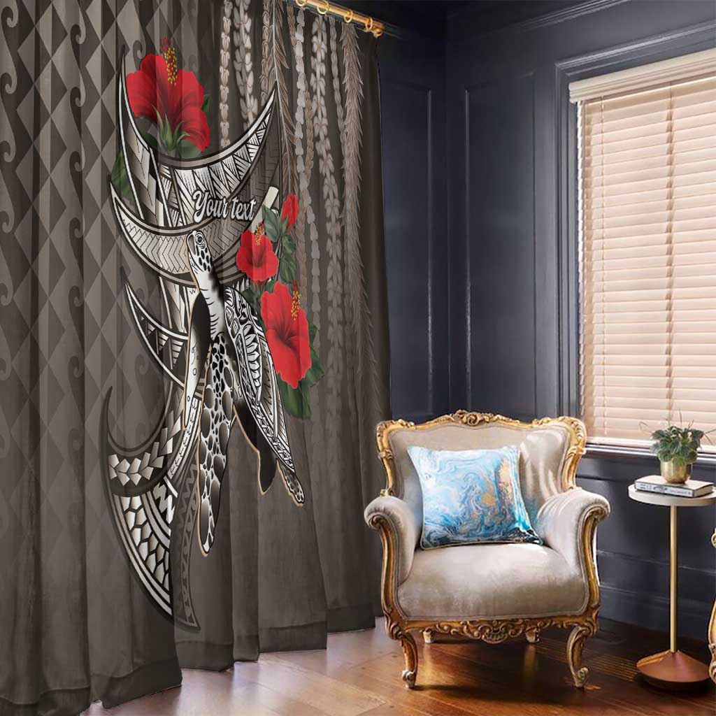 Hawaiian Honu Personalized Window Curtain Mocha Mousse Hibiscus Tribal Hook Pattern