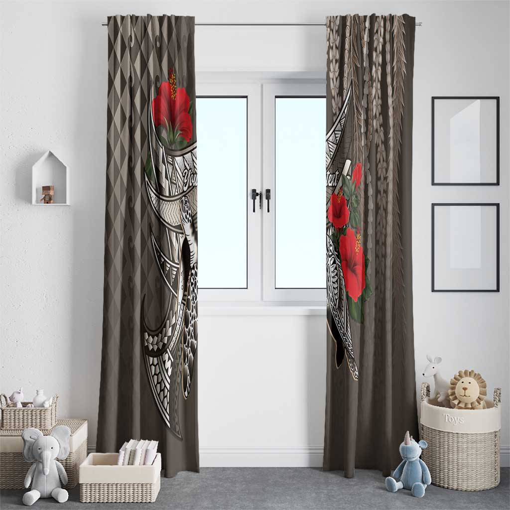 Hawaiian Honu Personalized Window Curtain Mocha Mousse Hibiscus Tribal Hook Pattern