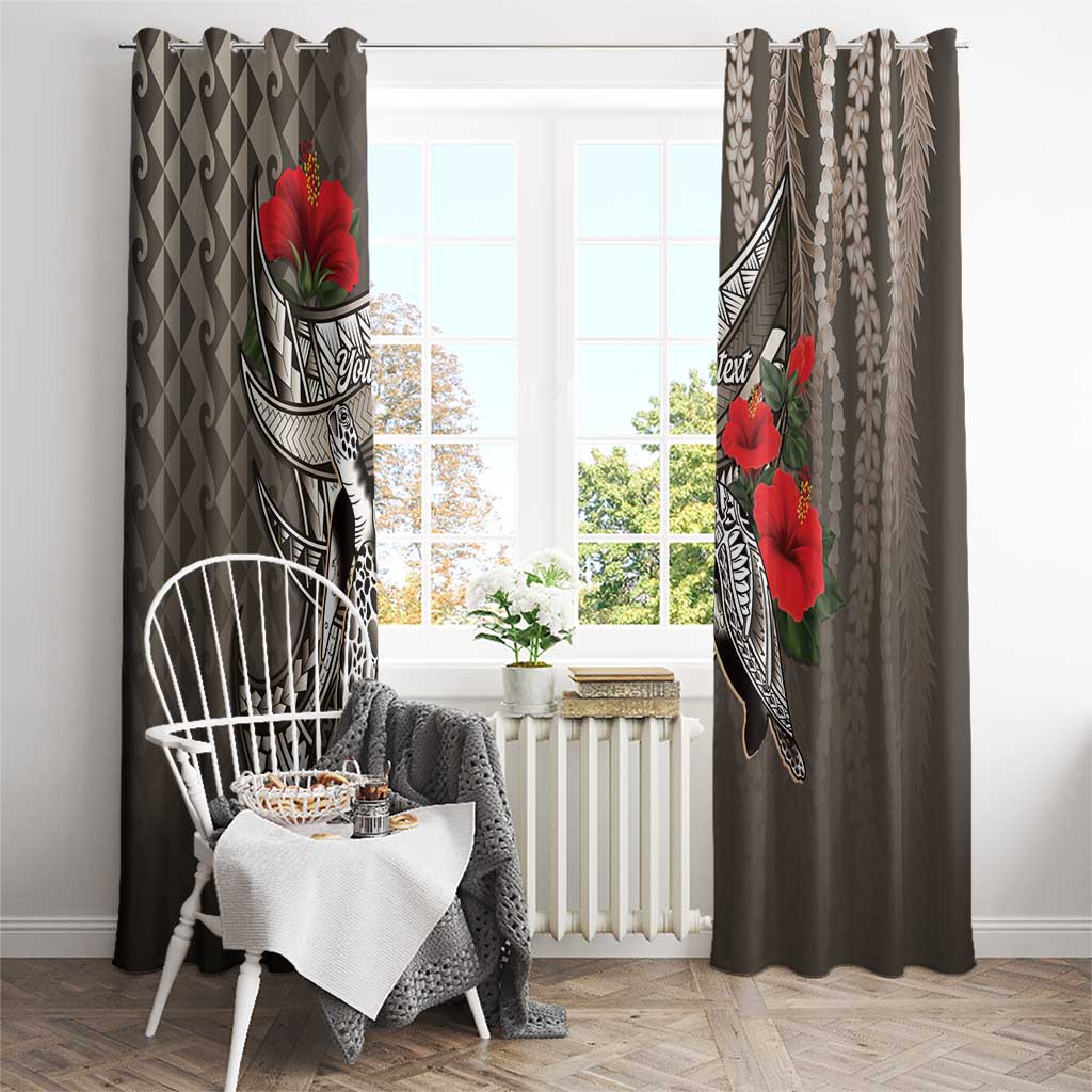 Hawaiian Honu Personalized Window Curtain Mocha Mousse Hibiscus Tribal Hook Pattern