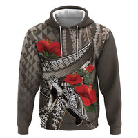 Hawaiian Honu Personalized Zip Hoodie Mocha Mousse Hibiscus Tribal Hook Pattern