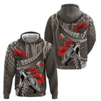 Hawaiian Honu Personalized Zip Hoodie Mocha Mousse Hibiscus Tribal Hook Pattern