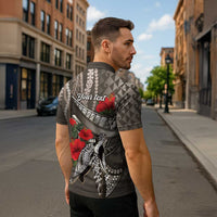 Hawaiian Honu Personalized Zipper Polo Shirt Mocha Mousse Hibiscus Tribal Hook Pattern