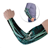 Hawaiian Honu Personalized Arm Sleeves Dark Cyan Maile Pikake Flower Lei Inspired LT9 Set of 2 Cyan - Polynesian Pride