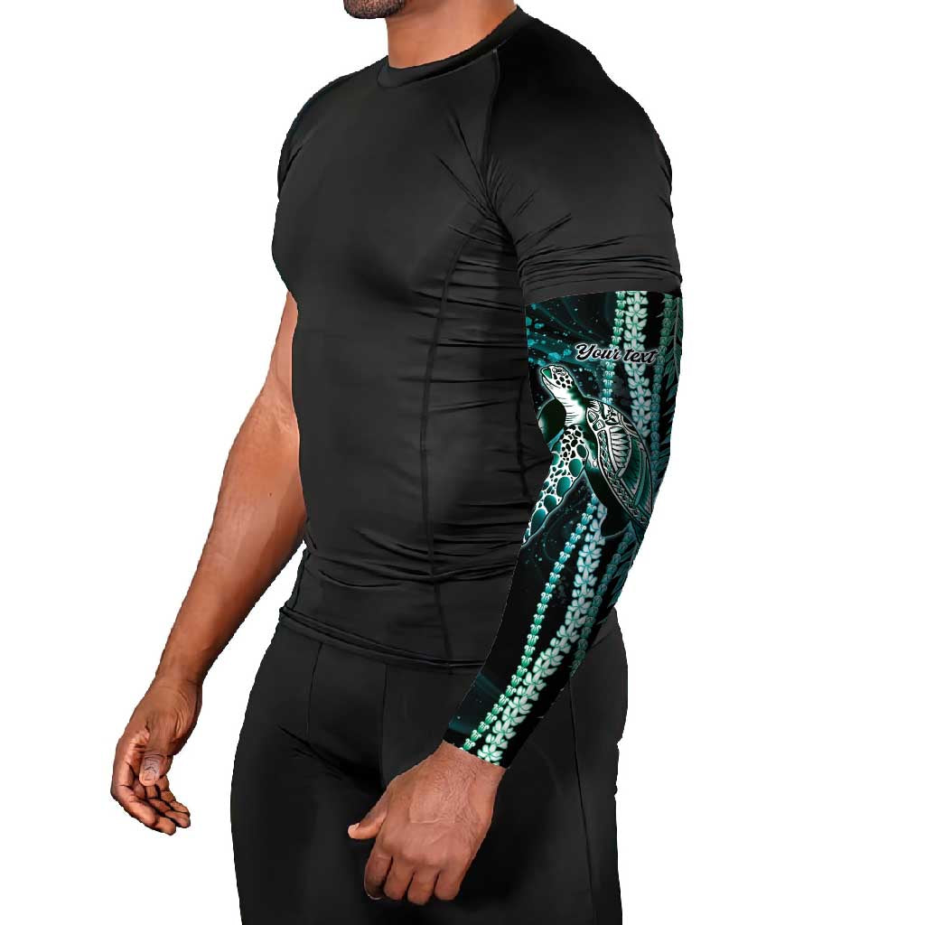 Hawaiian Honu Personalized Arm Sleeves Dark Cyan Maile Pikake Flower Lei Inspired LT9 - Polynesian Pride
