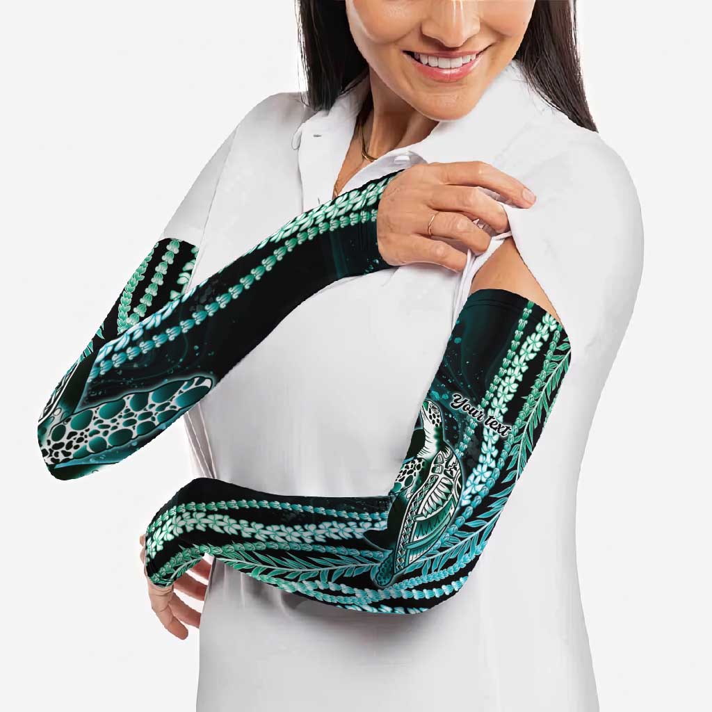 Hawaiian Honu Personalized Arm Sleeves Dark Cyan Maile Pikake Flower Lei Inspired LT9 - Polynesian Pride