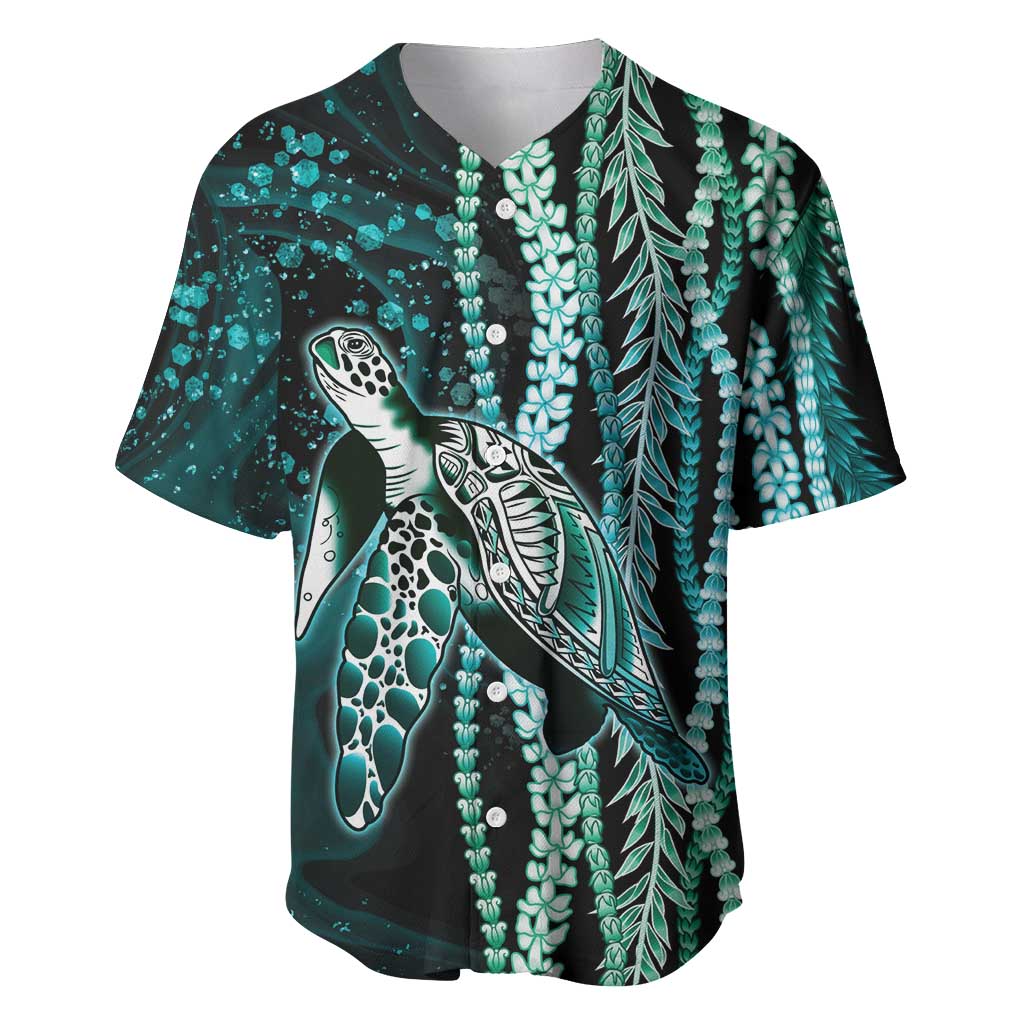 Hawaiian Honu Personalized Baseball Jersey Dark Cyan Maile Pikake Flower Lei Inspired LT9 Cyan - Polynesian Pride