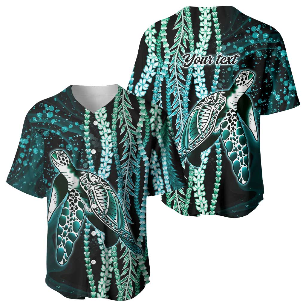 Hawaiian Honu Personalized Baseball Jersey Dark Cyan Maile Pikake Flower Lei Inspired LT9 - Polynesian Pride
