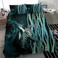 Hawaiian Honu Personalized Bedding Set Dark Cyan Maile Pikake Flower Lei Inspired