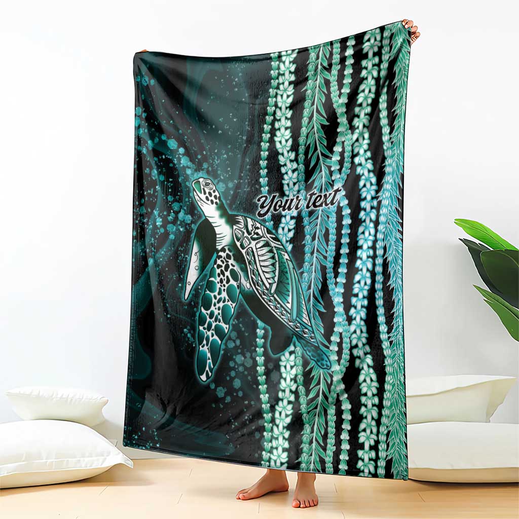 Hawaiian Honu Personalized Blanket Dark Cyan Maile Pikake Flower Lei Inspired