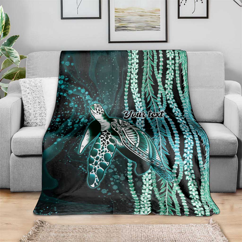 Hawaiian Honu Personalized Blanket Dark Cyan Maile Pikake Flower Lei Inspired