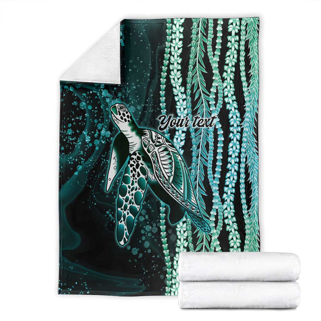 Hawaiian Honu Personalized Blanket Dark Cyan Maile Pikake Flower Lei Inspired
