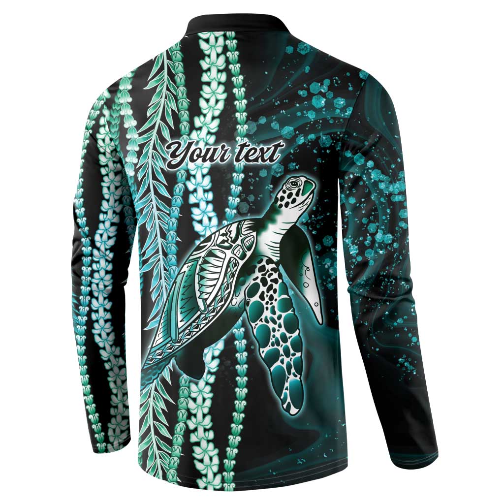 Hawaiian Honu Personalized Button Sweatshirt Dark Cyan Maile Pikake Flower Lei Inspired