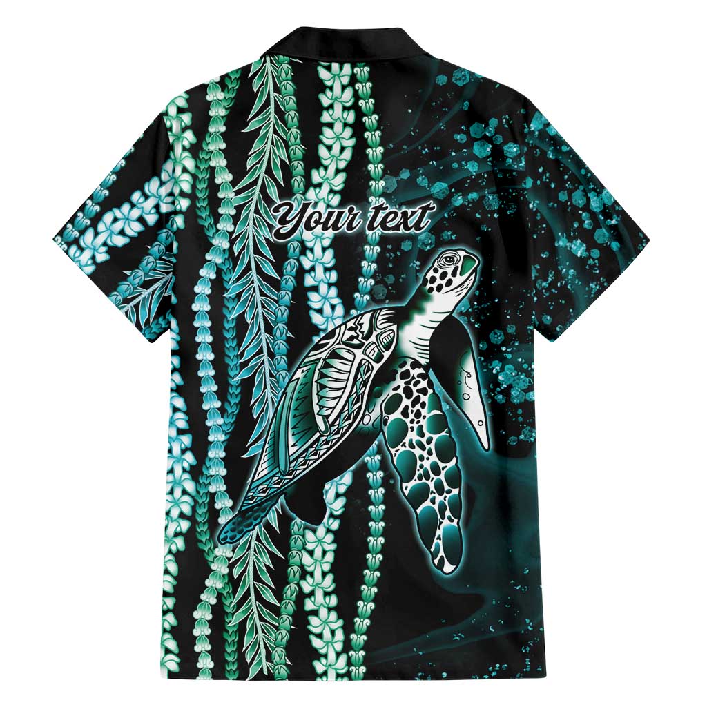 Hawaiian Honu Personalized Family Matching Off Shoulder Maxi Dress and Hawaiian Shirt Dark Cyan Maile Pikake Flower Lei Inspired