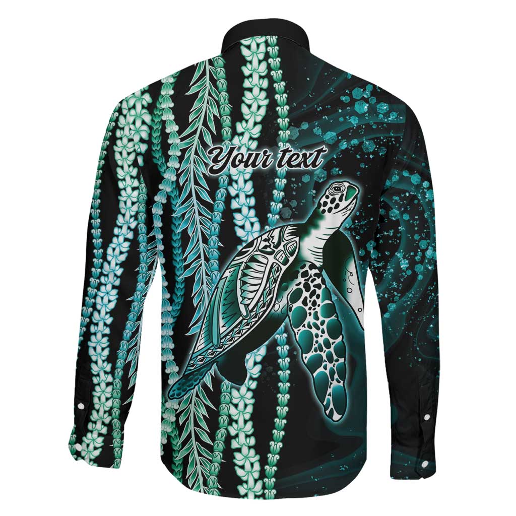 Hawaiian Honu Personalized Family Matching Off Shoulder Short Dress and Hawaiian Shirt Dark Cyan Maile Pikake Flower Lei Inspired