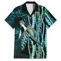 Hawaiian Honu Personalized Family Matching Puletasi and Hawaiian Shirt Dark Cyan Maile Pikake Flower Lei Inspired