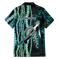 Hawaiian Honu Personalized Family Matching Puletasi and Hawaiian Shirt Dark Cyan Maile Pikake Flower Lei Inspired
