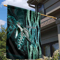 Hawaiian Honu Personalized Garden Flag Dark Cyan Maile Pikake Flower Lei Inspired